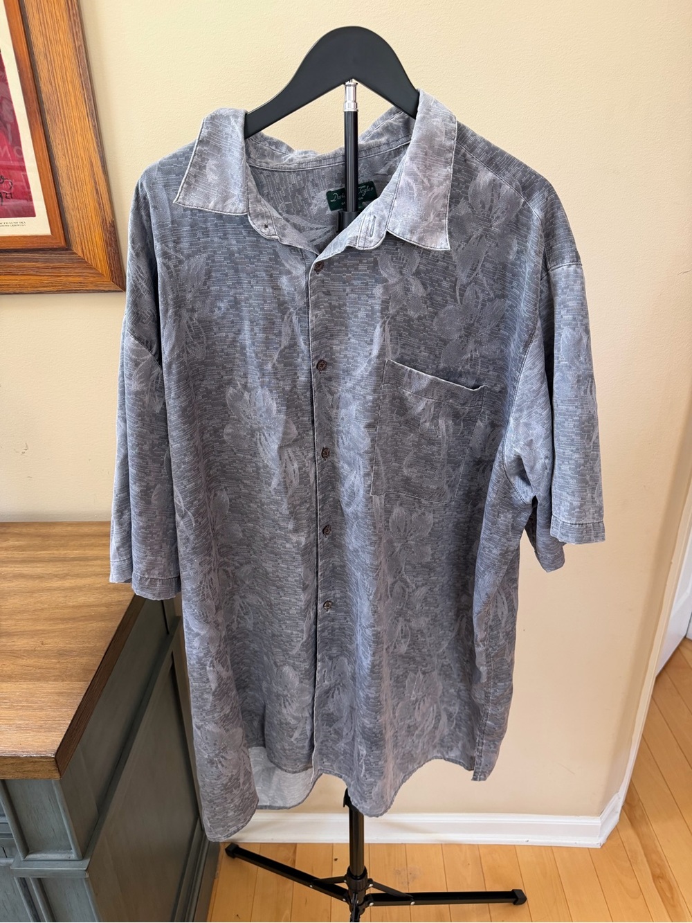 David Taylor Hawaiian Shirt Gray Floral Mens 3XL Camp Style